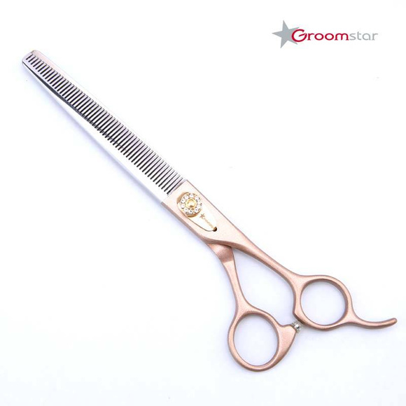 Groomstar - profesjonalne nożyczki półdegażowe, model Rose Gold 7.5" 56 ząbków