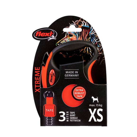 Flexi Xtreme XS - smycz dla psa o wadze do 15kg, taśma 3m, czarno-pomarańczowa