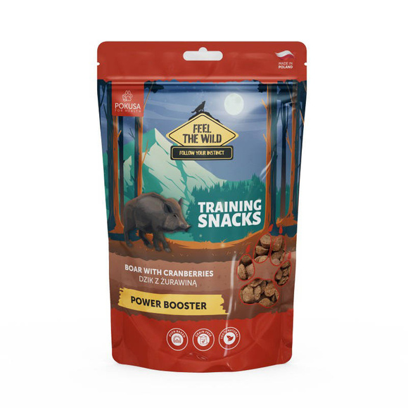 POKUSA Feel The Wild Training Snacks Boar with Cranberries Power Booster - naturalne smaczki treningowe z dzikiem i żurawiną dla psów, ekstra energia, 200g