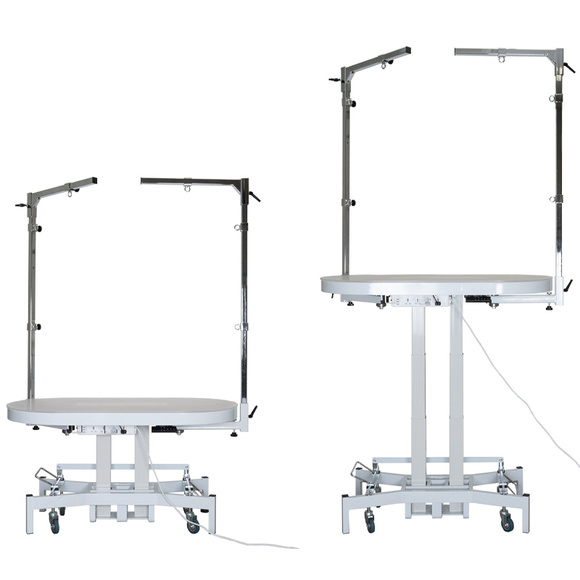 Groom-X Compact Electric Tournament Table Oval - profesjonalny stół groomerski z podświetlanym blatem, regulowany elektrycznie, 119.5cm x 61cm