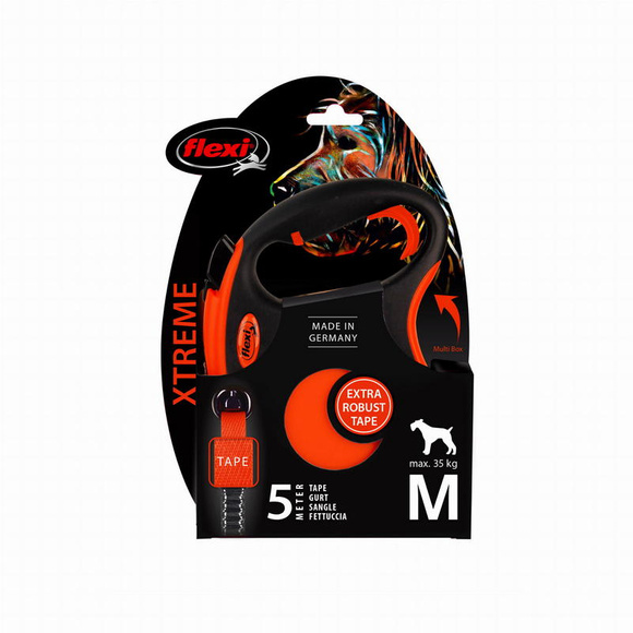 Flexi Xtreme M - smycz dla psa o wadze do 35kg, taśma 5m, czarno-pomarańczowa