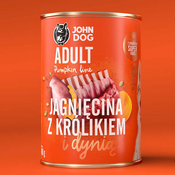 John Dog Pumpkin Line jagnięcina z królikiem i dynią - pełnoporcjowa karma dla dorosłych psów wszystkich ras, 400g