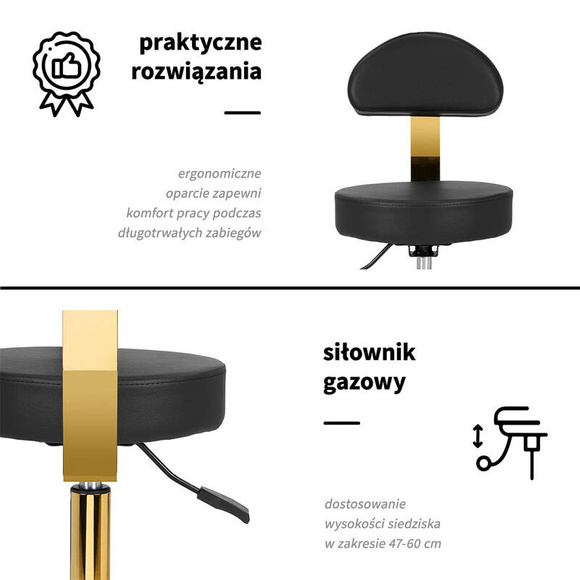 Activ - taboret groomerski AM-304G złoto-czarny, z oparciem