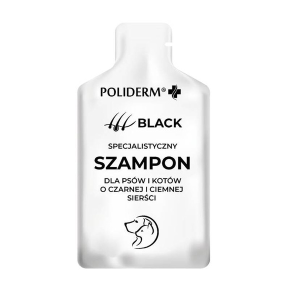 Poliderm® Black Shampoo - dermatologiczny szampon dla psów i kotów o czarnej i ciemnej sierści, saszetka 15ml