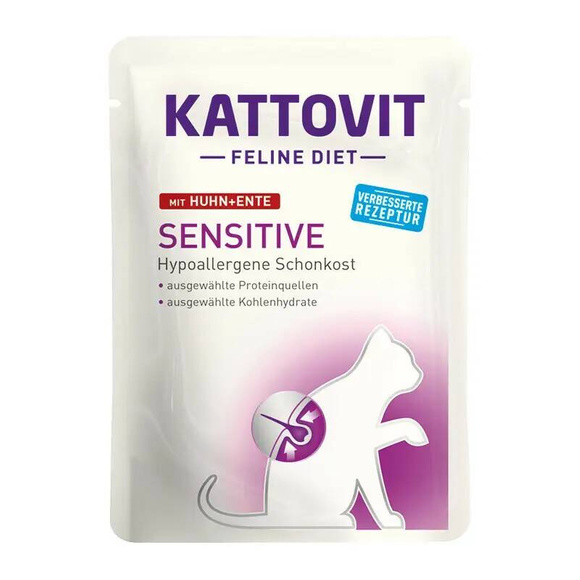 Kattovit Sensitive Chicken/Duck - mokra karma dla dorosłych kotów, kurczak z kaczką, saszetka 85g