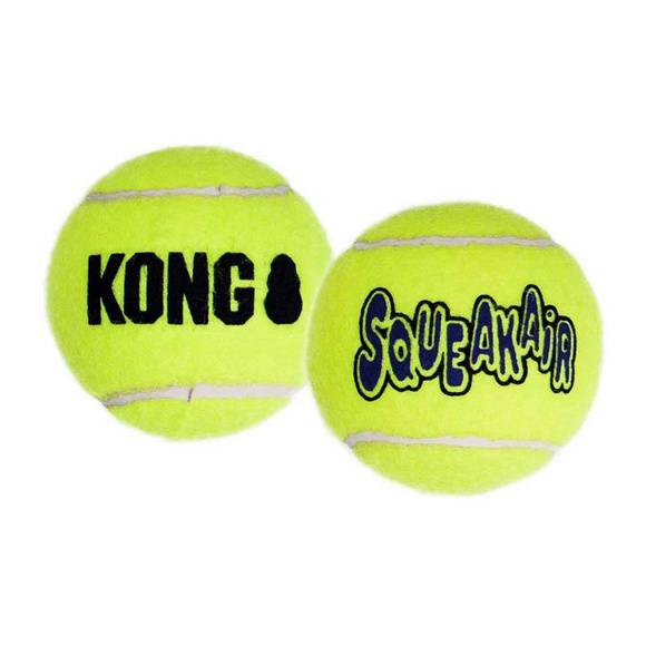 KONG® SqueakAir® Tennis Balls L - piłka tenisowa z piszczałką, aport dla bardzo małego psa, 2 sztuki piłek o średnicy 8cm