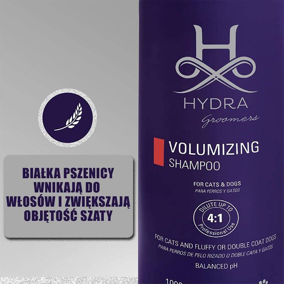 Hydra Professional Volumizing Shampoo - szampon dodający objętości włosom, dla psów i kotów, koncentrat 4:1, 1l