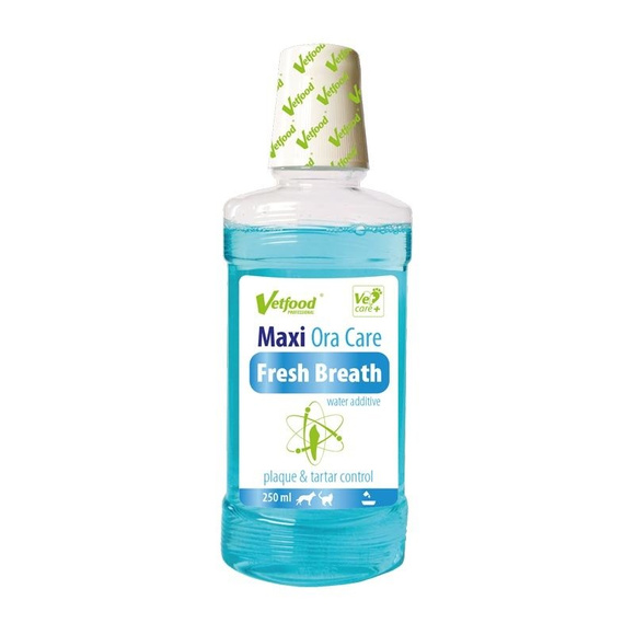 Vetfood Maxi OraCare Fresh Breath - dodatek do wody redukujący zaburzenia przyczyniające się do zapalenia dziąseł i chorób przyzębia, dla psów i kotów, 250 ml