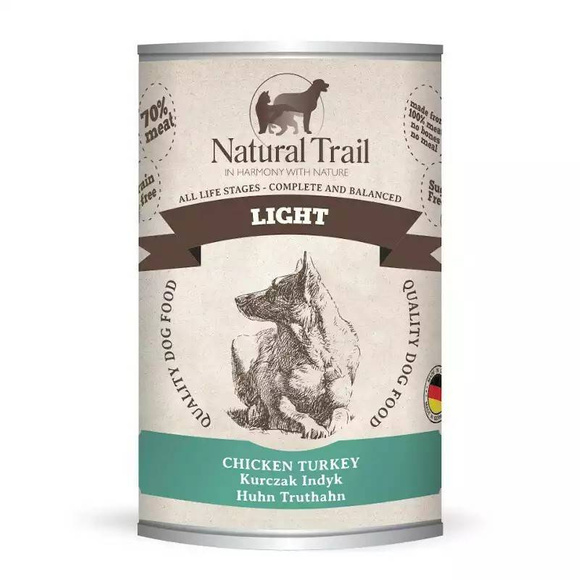 Natural Trail Light indyk z kurczakiem - kompletna dietetyczna mokra karma dla psa, puszka 400g