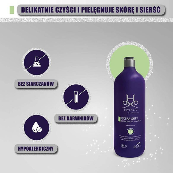 Hydra Professional Extra Soft Ultra Gentle Face and Body Shampoo - hipoalergiczny szampon dla psów i kotów o wrażliwej skórze, do sierści każdego typu, koncentrat 4:1, 5l