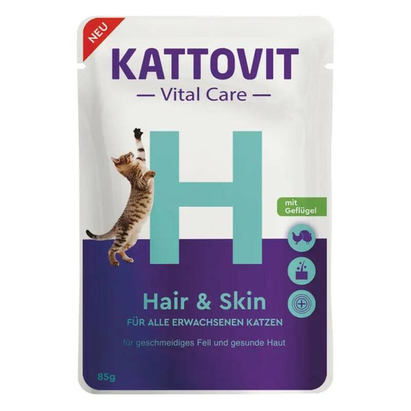 Kattovit Hair&Skin Chicken - mokra karma z kurczakiem dla dorosłych kotów, dla zdrowej skóry i lśniącej sierści, saszetka 85g