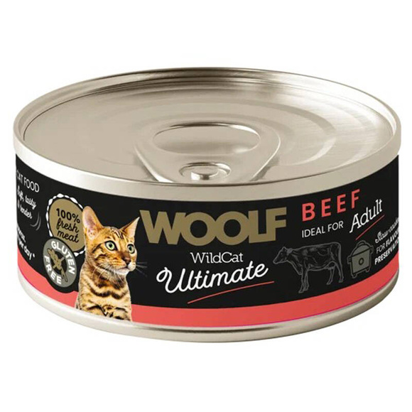 Woolf Ultimate Cat Adult Beef - bezglutenowa, pełnoporcjowa karma wilgotna z wołowiną dla dorosłych kotów, 85g