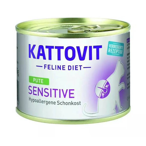 Kattovit Sensitive Turkey - mokra karma z indykiem dla dorosłych kotów, puszka 185g