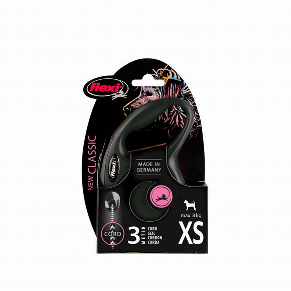 Flexi Classic XS - smycz dla psa o wadze do 8kg, linka 3m, czarna