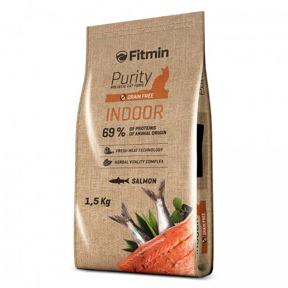 Fitmin Purity Indoor - pełnoporcjowa sucha karma dla dorosłych, niewychodzących kotów, 1.5kg