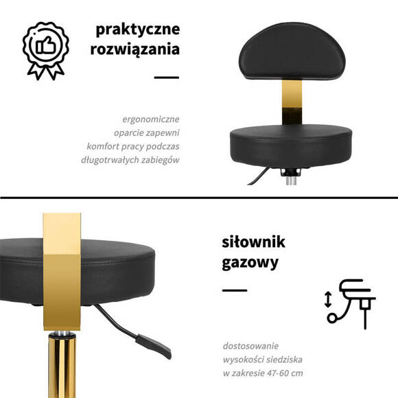 Active - taboret groomerski AM-304G złoto-czarny, z oparciem