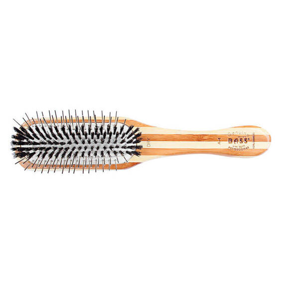 BASS Hybrid Groomer Medium Paddle Brush - podłużna szczotka bambusowa, z metalowymi pinami i naturalnym włosiem