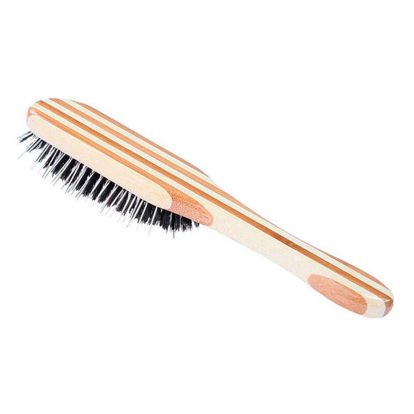 BASS Hybrid Groomer Medium Paddle Brush - podłużna szczotka bambusowa, z metalowymi pinami i naturalnym włosiem
