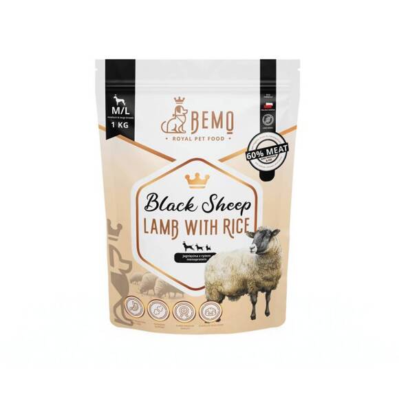 BEMO Black Sheep Adult Large - monobiałkowa sucha karma premium dla dorosłych psów ras dużych, jagnięcina