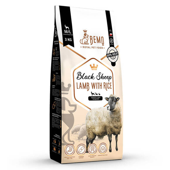 BEMO Black Sheep Adult Small&Medium - monobiałkowa sucha karma premium dla dorosłych psów ras małych i średnich, jagnięcina