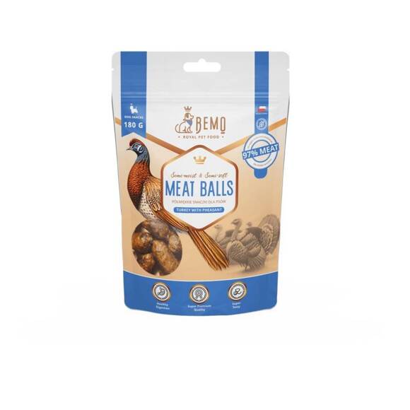 BEMO Meat Balls Turkey with Pheasant - półmiękkie smaczki dla psa, indyk z bażantem, 180g