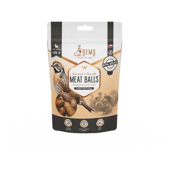 BEMO Meat Balls Turkey with Quail - półmiękkie smaczki dla psa, indyk z przepiórką, 180g