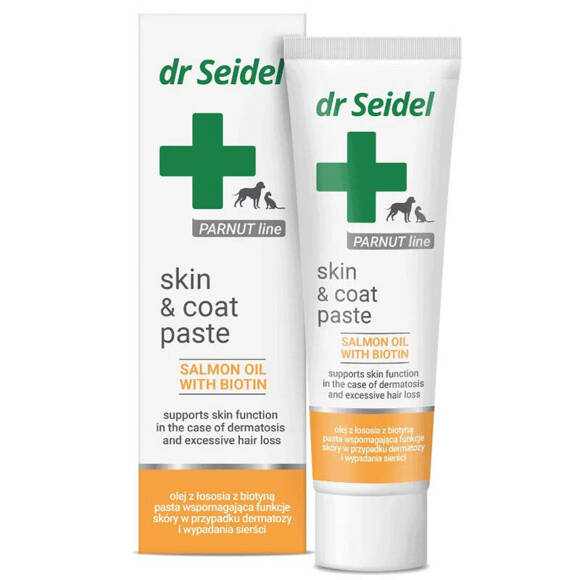 Dr Seidel Skin & coat paste - pasta wspomagająca funkcje skóry w przypadku dermatozy i wypadania sierści u psów i kotów, 105g