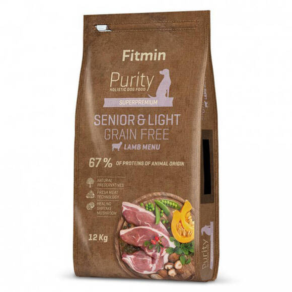 FITMIN Purity GF Senior & Light Lamb - kompletna sucha karma bezzbożowa z jagnięciny o obniżonej wartości energetycznej, odpowiednia dla psów z nadwagą i seniorów, 12kg