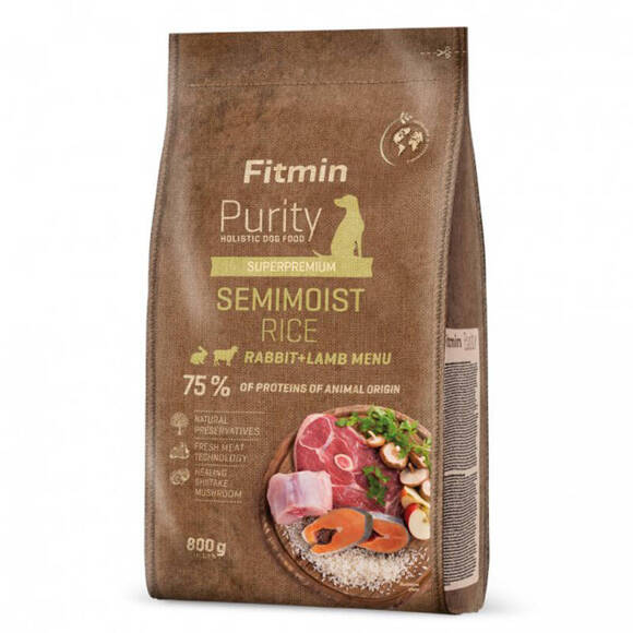 FITMIN Purity Rice Semimoist Rabbit - kompletna sucha karma dla dorosłych psów wszystkich ras, 800g