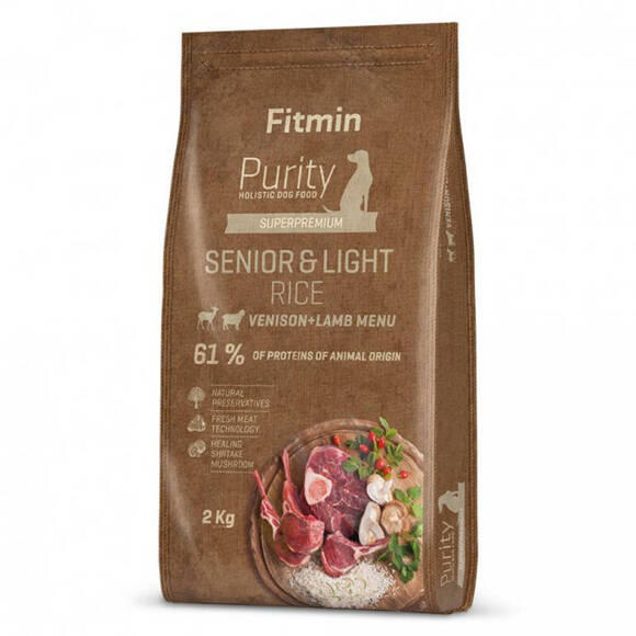 FITMIN Purity Rice Senior & Light Venison - kompletna sucha karma o obniżonej wartości energetycznej, odpowiednia dla psów z nadwagą i seniorów, 2kg