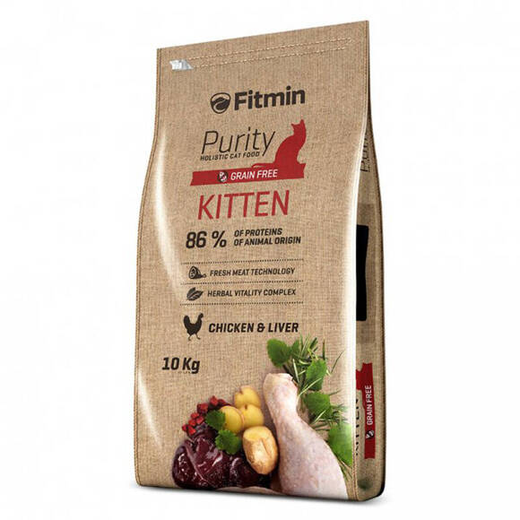 Fitmin Purity Kitten - pełnoporcjowa sucha karma dla kociąt w wieku do 12 miesięcy, ciężarnych i karmiących kotek, 10kg