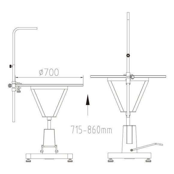 GroomStar - okrągły stół groomerski, podnoszony hydraulicznie, średnica 70 cm