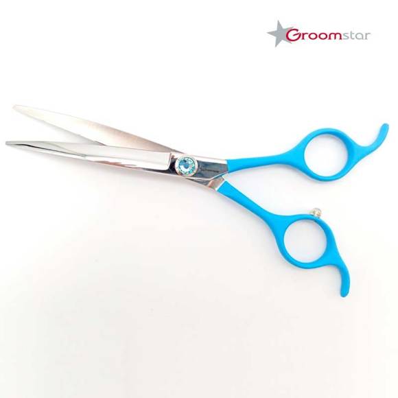 Groomstar - profesjonalne nożyczki gięte, 6.5", z niebieską rączką