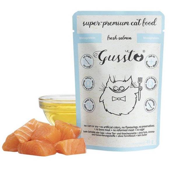 Gussto Cat Fresh Salmon - pełnowartościowa, kompletna karma ze świeżym łososiem dla kotów, saszetka 90g