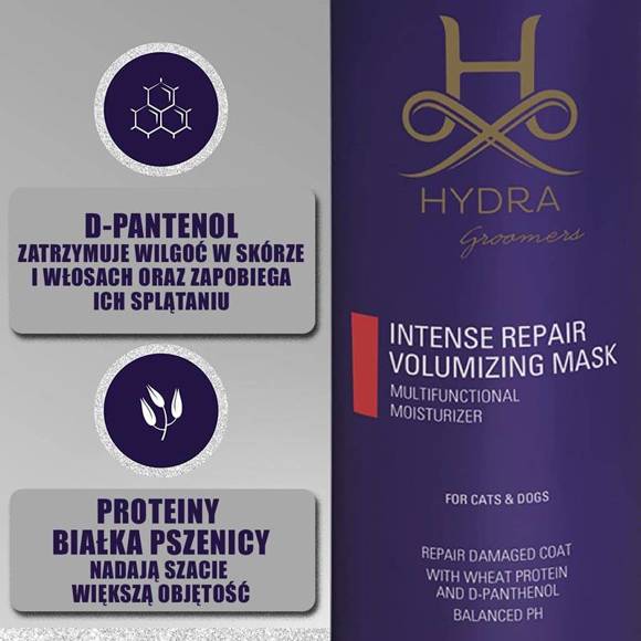 Hydra Professional Intense Repair Volumizing Mask - maska regenerująca, zwiększająca objętość włosa, dla psów i kotów, 480ml