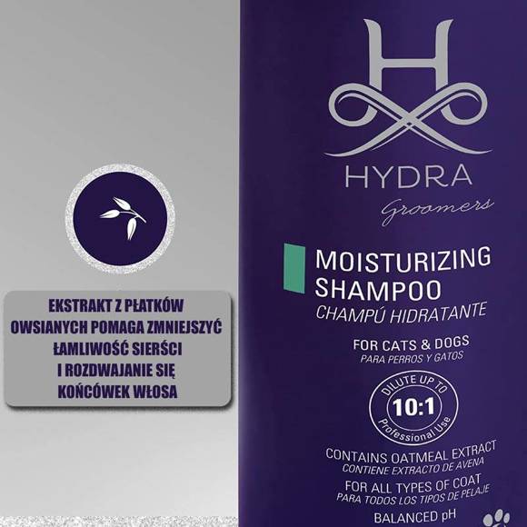 Hydra Professional Moisturizing Shampoo - nawilżający, owsiany szampon dla psów i kotów, koncentrat 10:1, 1l