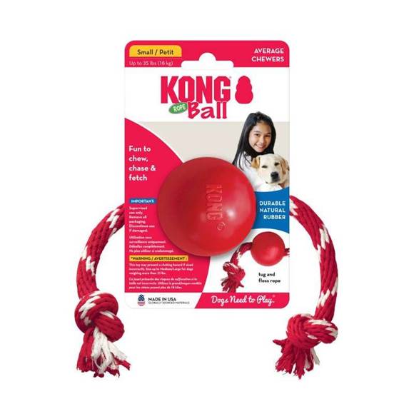 KONG® Ball with Rope - zabawka dla psa, piłka ze sznurem