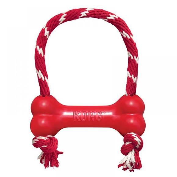 KONG® Goodie Bone™ with Rope - czerwona, gumowa kość ze sznurkiem dla psa, gryzak