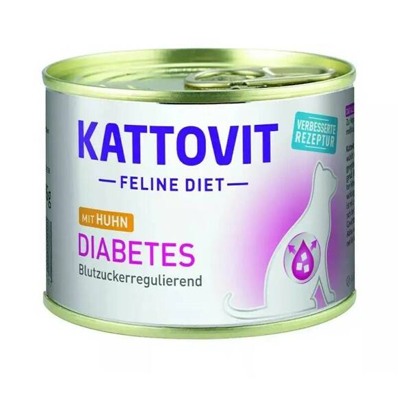 Kattovit Diabetes Chicken - mokra karma z kurczakiem dla dorosłych kotów chorych na cukrzycę, puszka 185g