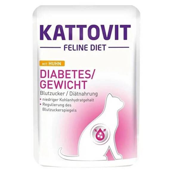 Kattovit Diabetes Chicken - mokra karma z kurczakiem, dla dorosłych kotów chorych na cukrzycę, saszetka 85g