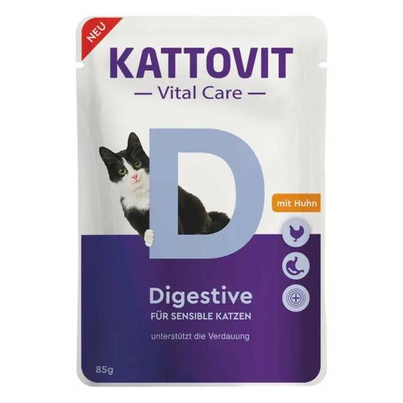 Kattovit Digestive Chicken - mokra karma z kurczakiem dla dorosłych kotów, na łatwiejsze trawienie, saszetka 85g