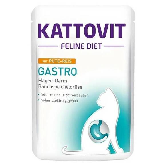 Kattovit Gastro Turkey&Rice - mokra karma indyk z ryżem, dla dorosłych kotów cierpiących na schorzenia układu pokarmowego, saszetka 85g