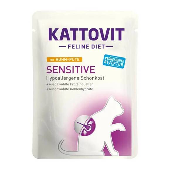 Kattovit Sensitive Chicken/Turkey - mokra karma dla dorosłych kotów, kurczak z indykiem, saszetka 85g