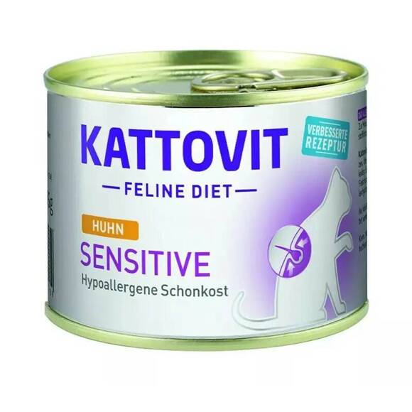 Kattovit Sensitive Chicken - mokra karma z kurczakiem dla dorosłych kotów, puszka 185g