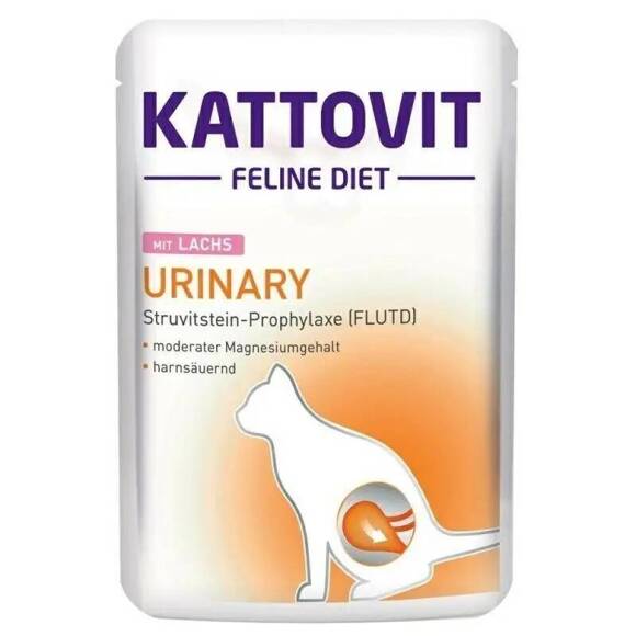 Kattovit Urinary Salmon - mokra karma z łososiem dla dorosłych kotów cierpiących na choroby dolnych dróg moczowych, saszetka 85g