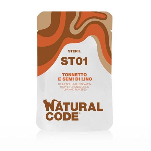 Natural Code ST01 tuńczyk i siemię - mokra karma dla kotów sterylizowanych, saszetka 70g