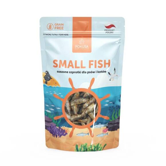 POKUSA Small Fish Snacks - naturalne smaczki treningowe, suszone szprotki dla psów i kotów, 40g