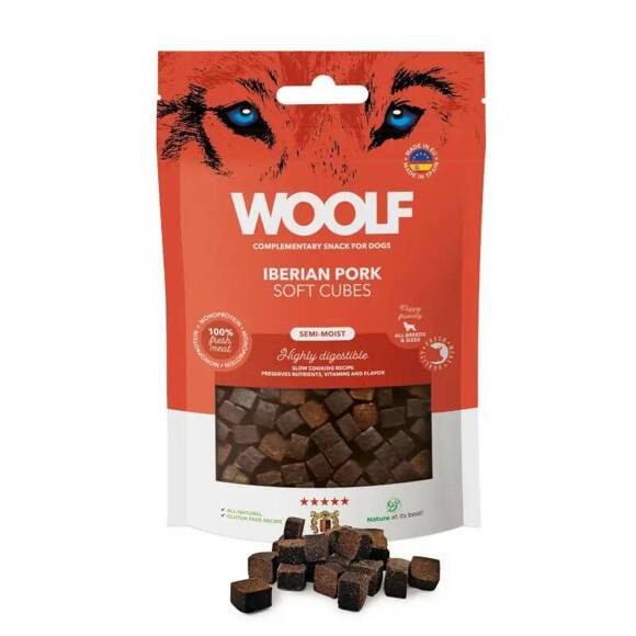 Woolf Soft Cubes Iberian Pork Monoprotein - przysmak dla psa, pyszne kosteczki z wieprzowiny iberyjskiej, 100g