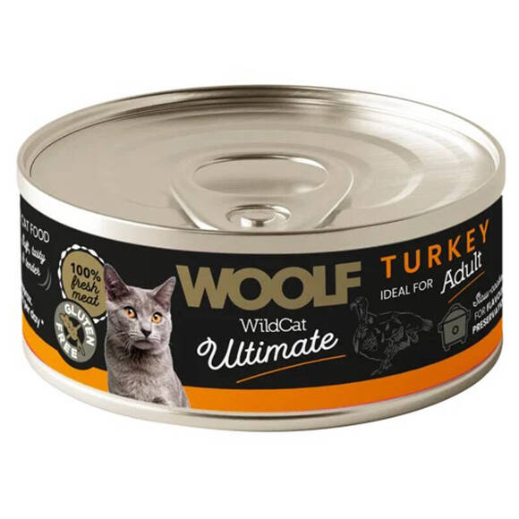 Woolf Ultimate Cat Adult Turkey - bezglutenowa, pełnoporcjowa karma wilgotna z indykiem dla dorosłych kotów, 85g