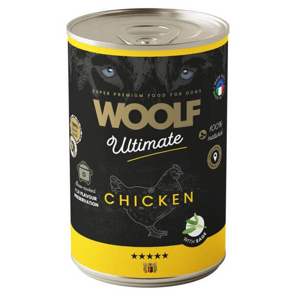 Woolf Ultimate Dog Adult Chicken with sage - bezglutenowa, pełnoporcjowa karma wilgotna z kurczakiem i szałwią dla dorosłych psów, 400g